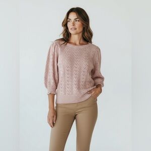 RW&CO. Knit Sweater Puff‎ Sleeve Textured Pullover Casual Pink S/P